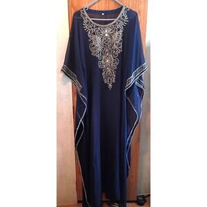 Hand Beaded Indian Kaftan Robe One Size Floor Length Sheer Statement Caftan